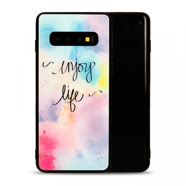 Wholesale Galaxy S10 Design Tempered Glass Hybrid Case (Enjoy Life)